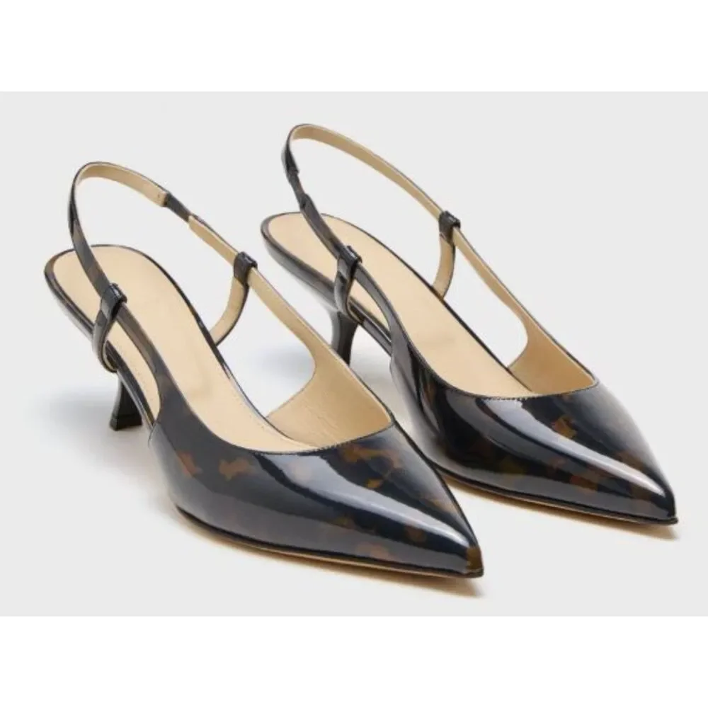 Theory Micro Slingback Pump Tortoiseshell Printed Leather Sandals 37 NIB 398
